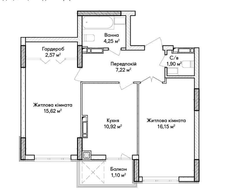 2-кімнатна квартира в Синергія Сіті — 59,73 м² Ирпень - изображение 5