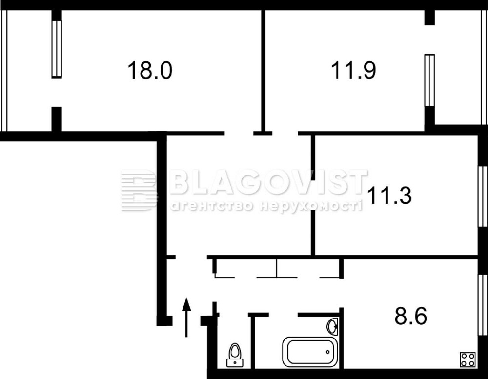3-кімнатна квартира, Червоної Калини, 49а, 134 серія, 73,1 м2 Без% Киев - изображение 2