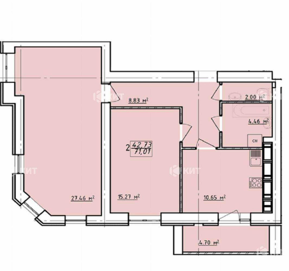 2к., 71м2, Центр (м. Гагарина, ЖК Левада, ул. Заливная) 130599 Харків - зображення 1