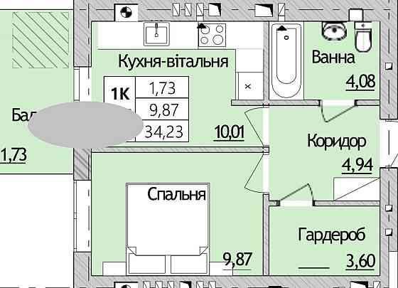 1-кімнатна квартира в Ірпені, ЖК «Бургундія» Ирпень