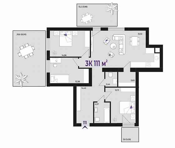 Простора 3к квартира з великим ПАТІО Ивано-Франковск