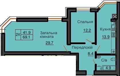 69,1 м2 двокімнатна квартира ЖК Софія Резиденція. 52 000 грн за м2 Софіївська Борщагівка