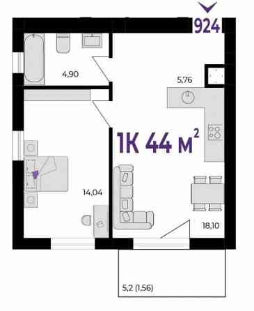 1к квартира 44 м.кв. біля ТРЦ Veles Mall Івано-Франківськ