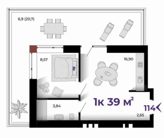 1к квартира 39 м.кв. з просторим патіо в малоповерховому ЖК Івано-Франківськ