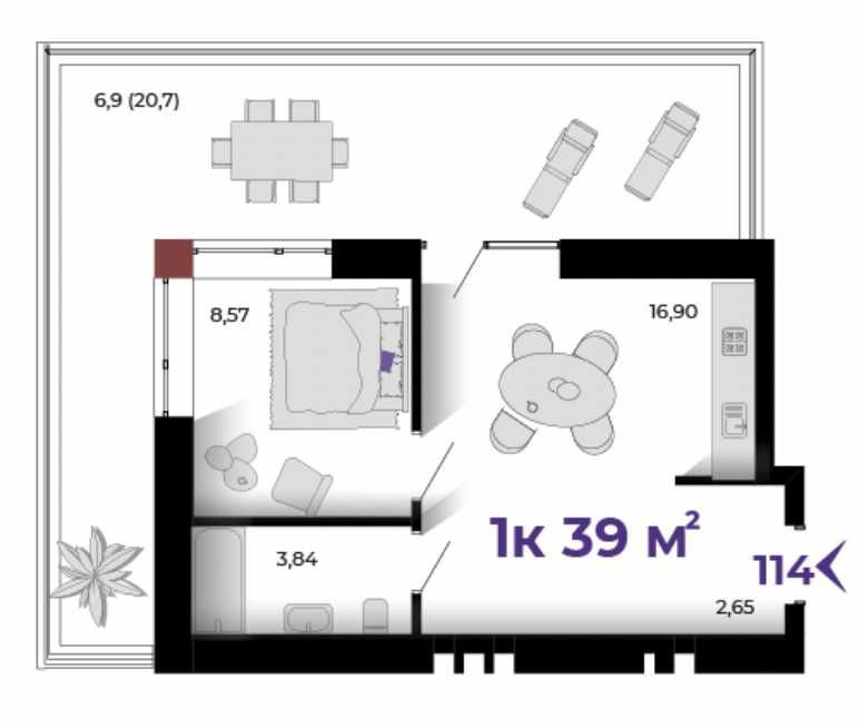 1к квартира 39 м.кв. з просторим патіо в малоповерховому ЖК Івано-Франківськ - зображення 1