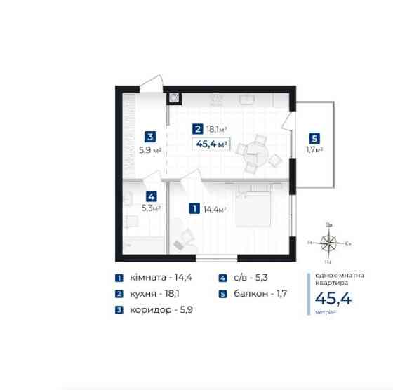 Продаж 1-кімнатної квартири 43 м² | ЖК Містечко Південне Івано-Франківськ
