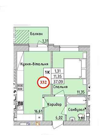 1 кімнатна квартира 37,09 м2, ЖК Бургундія Ирпень