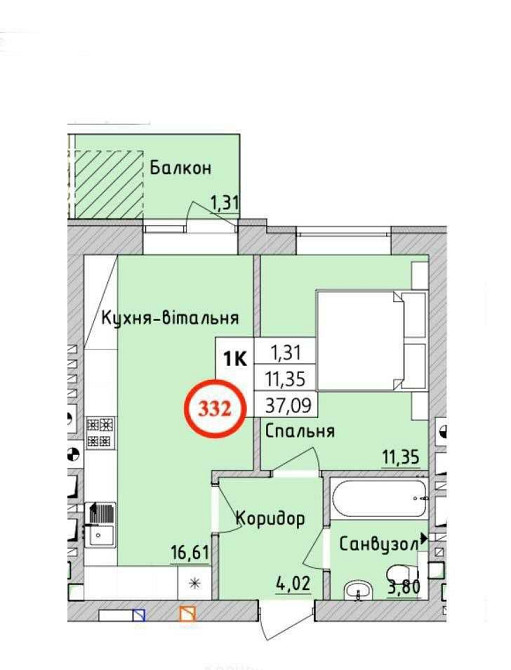 1 кімнатна квартира 37,09 м2, ЖК Бургундія Ірпінь - зображення 3