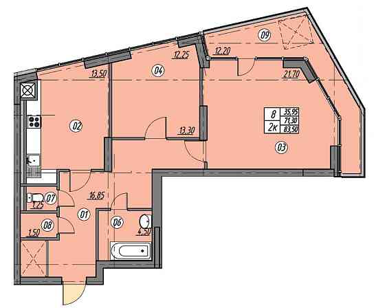 Велика 2-кімнатна квартира 84м2, продаж у новому ЖК Набережна Вежа Тернопіль