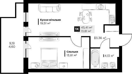 Продається 1-кімнатна квартира у м.Винники (1 секція здача 2 кв.2024) Винники