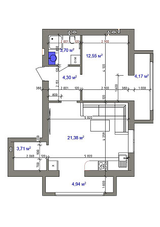 1к житло вільного планування 55,93 м² в новобудові пл.700річчя Черкассы - изображение 3