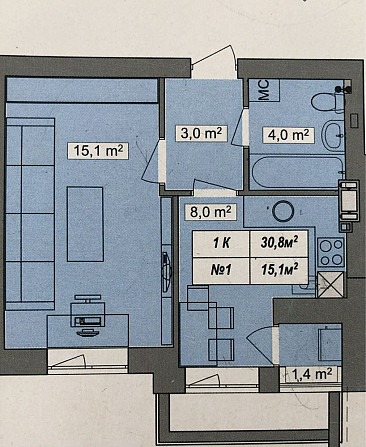 Продаж 1-к квартири 30,8м2! Хотів - зображення 8