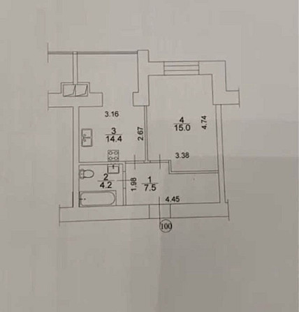 Однокімнатна з Документами 41 м2 Під чистову обробку Крюківщина - зображення 2